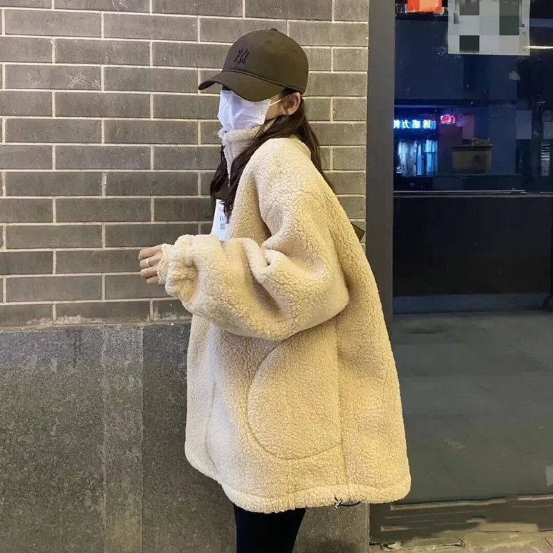 Baseball Uniform Imitation Lamb Wool Jacket Women's Autumn and Winter High-end Sense Thickened Fleece Top Women's Winter New