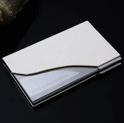 Laser Engraved LOGO Luxury PU Leather Men\'s Business Card Holder Stainless Steel Aluminum Metal Box Lid Credit Card Holder