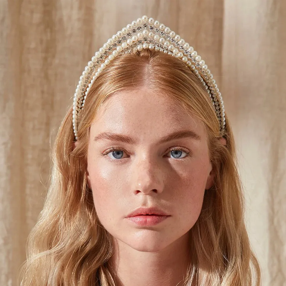 

Cross-border best-selling bride wedding pearl headband, luxurious and delicate, simple and advanced princess dress headpiece.