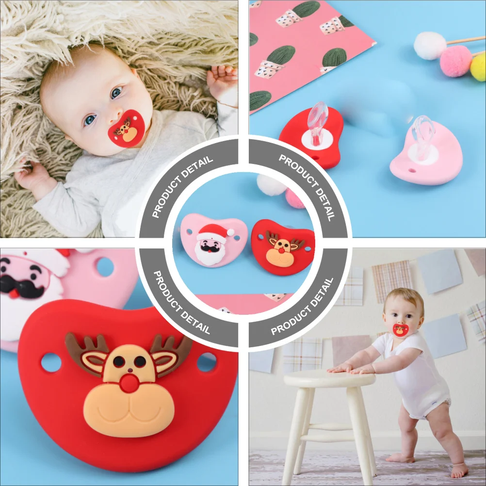 2 Pcs Baby Pacifiers Christmas Gifts for Stocking Stuffers Adorable Cartoon Soothers