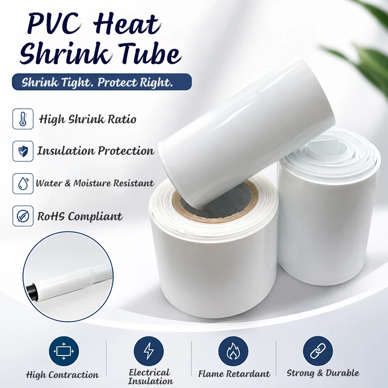 2/5/10 meter white PVC heat shrink tube, width 30-300mm, dust-proof and anti-aging cable wrapping protective tube