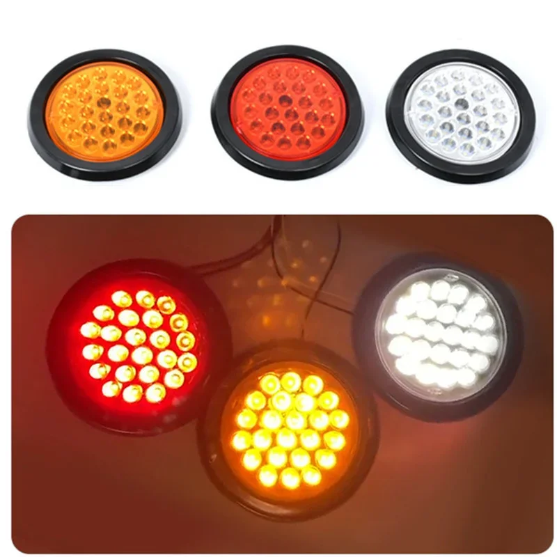 2Pcs 24V 24 LED Rear Tail Brake Stop Marker Lights Indicator Car Truck Trailer Round Reflector Warning Lamps Red Yellow White image 2