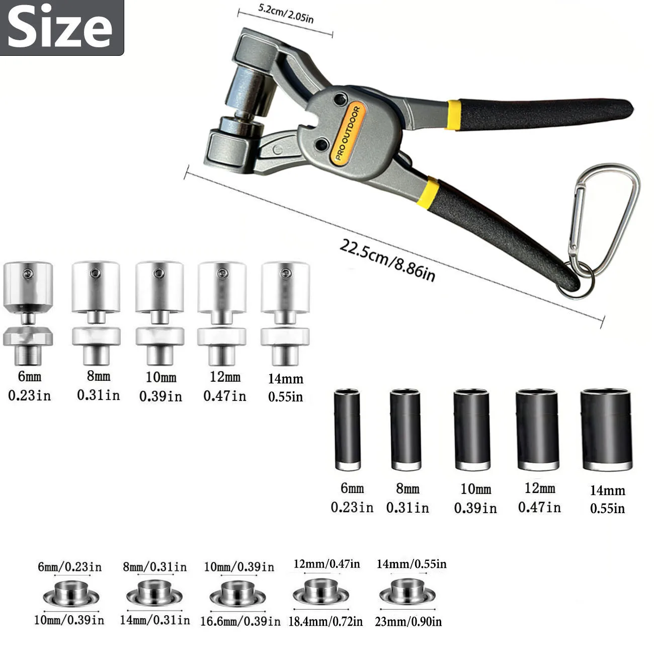 Handgehaltenes manuelles Ösenstanzwerkzeug-Set mit austauschbaren Matrizen – für Planen, Stoffe, Duschvorhänge, Kleidung DIY – Detail 3