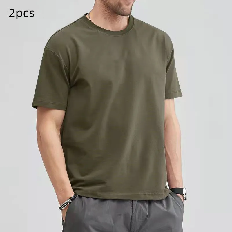 

2PCS Summer cotton Super soft T shirts Men Short Sleeve O-neck Solid Fashion Fitness Hot T-shirt For Male Basic Unisex Tees 5XL
