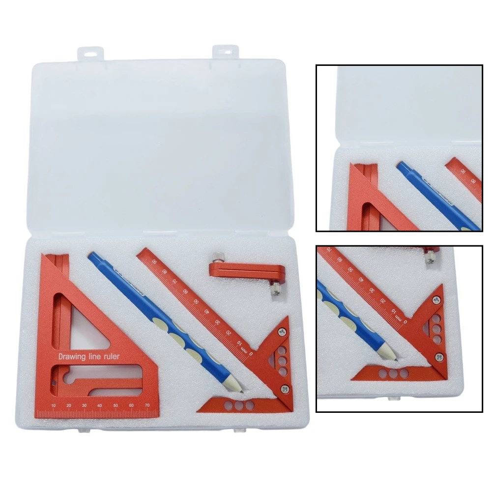 200mm Heavy-Duty Angle Measuring Ruler Aluminum Alloy for Carpentry Engineering with T-Scale Square Round Hole Features