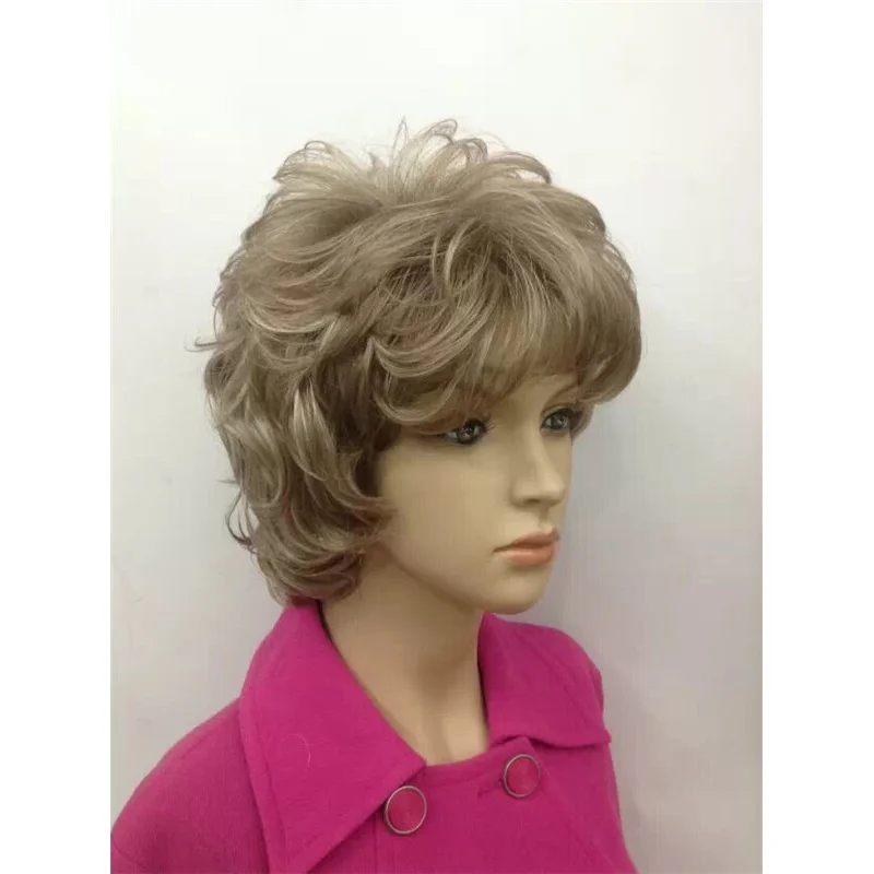 

Ladies Wigs Short Women Curly Wig Light Golden Daily Hair Wig+Wig Cap