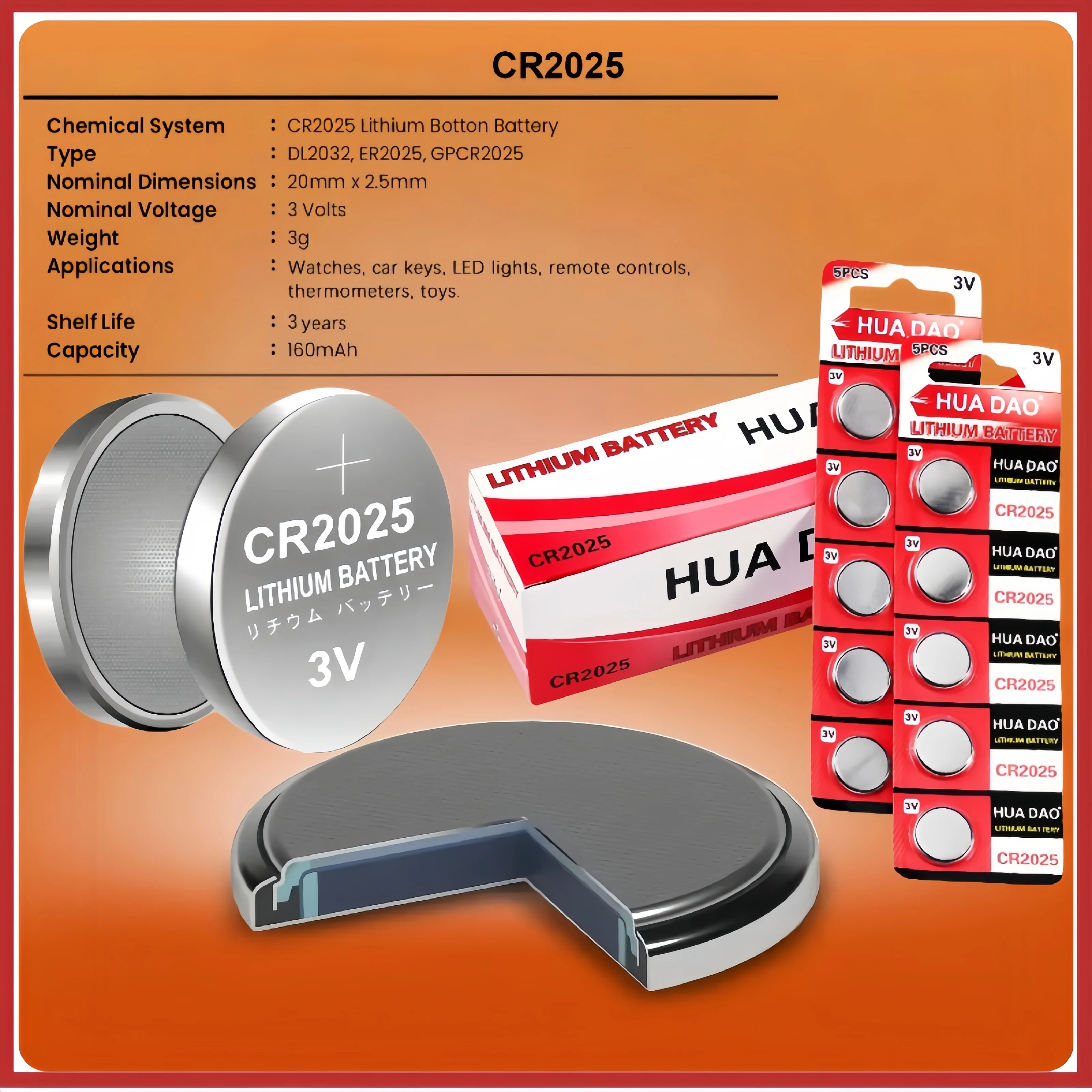 

5-50PCS CR2025 3V Lithium Battery High Capacity Long Lasting for Car Key Fob Remote Watch Toys Calculator Button Cell