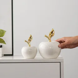 Creative Ceramic Apple Figurines Handicrafts Living Room Art White Apple Sculpture Room Home Decor Accessories Holiday Gifts