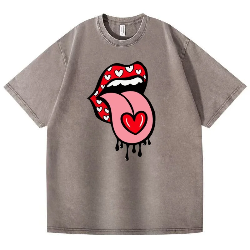 2025 new summer fashionable simple large tongue printed pattern T-shirt short sleeved casual men's and women's pure cotton top