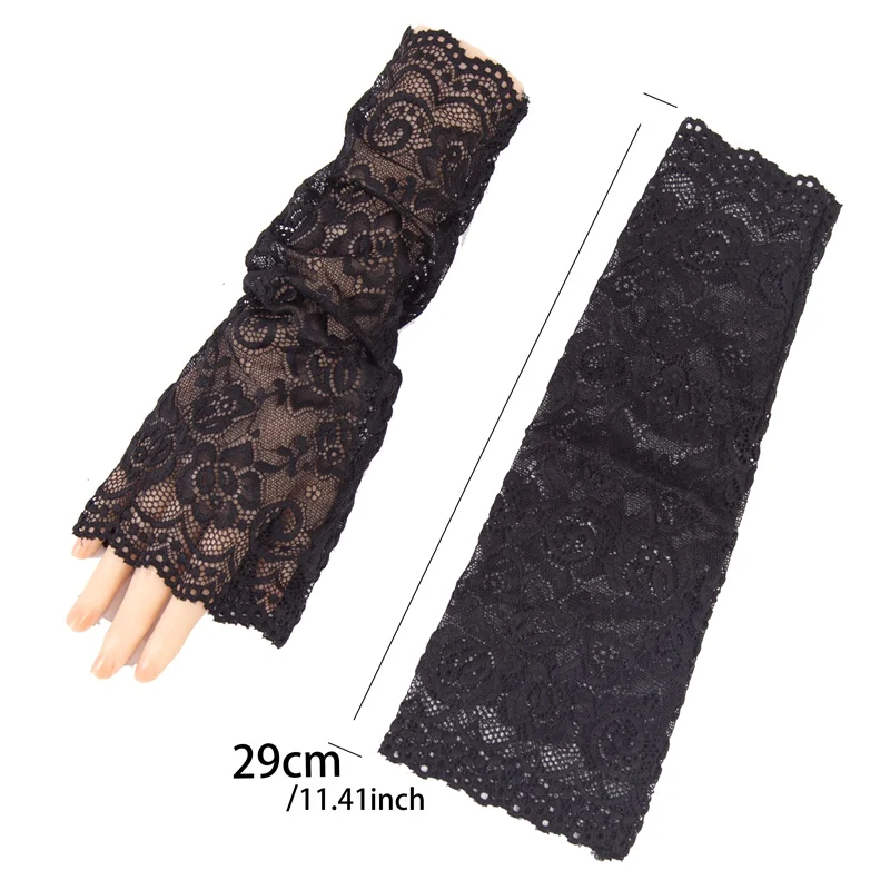 1 Pair Arm Sleeves Lace Sunscreen Short Gloves Ultra-thin UV Protection Arm Cover for Summer Sunblock Arm Cuffs Driving Sleeves