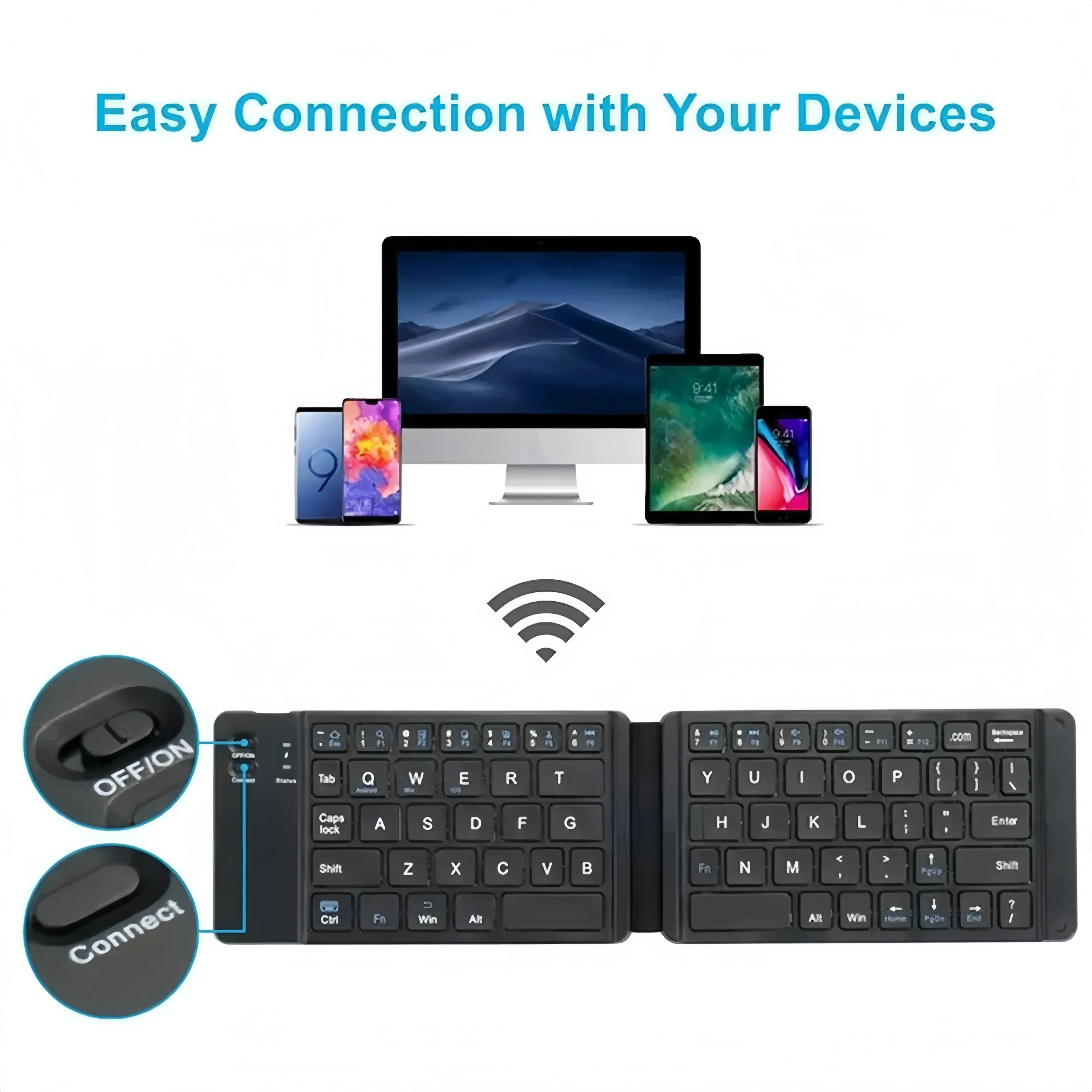 Folding Keyboard Bluetooth Keyboard Portable Mini Keyboard Rechargeable Wireless Keyboard For PC Laptop Tablet Windows Android