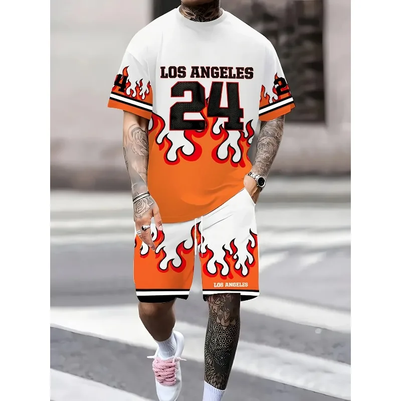 2025 Summer New Men's USD and Ring Trendy 3D Printed Men's Fashion Short Sleeve Street Hip Hop Sports and Leisure Combination