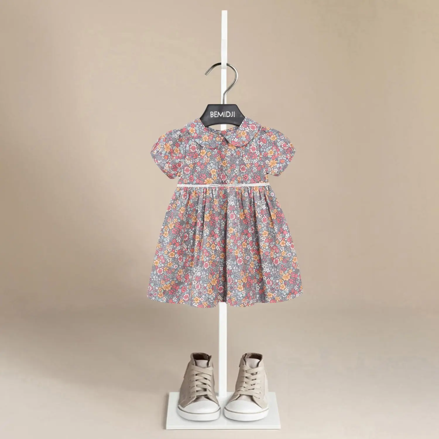 Mori Style High-End Girl's Floral Skirt Western Style Bubble Sleeve Small Fresh Princess Dress Doll Collar Baby Girl Skirt