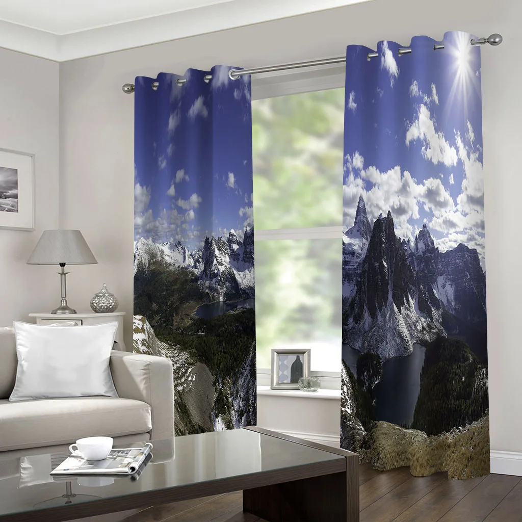 HUANZHUANG Curtains For Window River and Mountain Scenery 3D Modern 2 Pieces Fashion Thin Window Curtain For Living Room