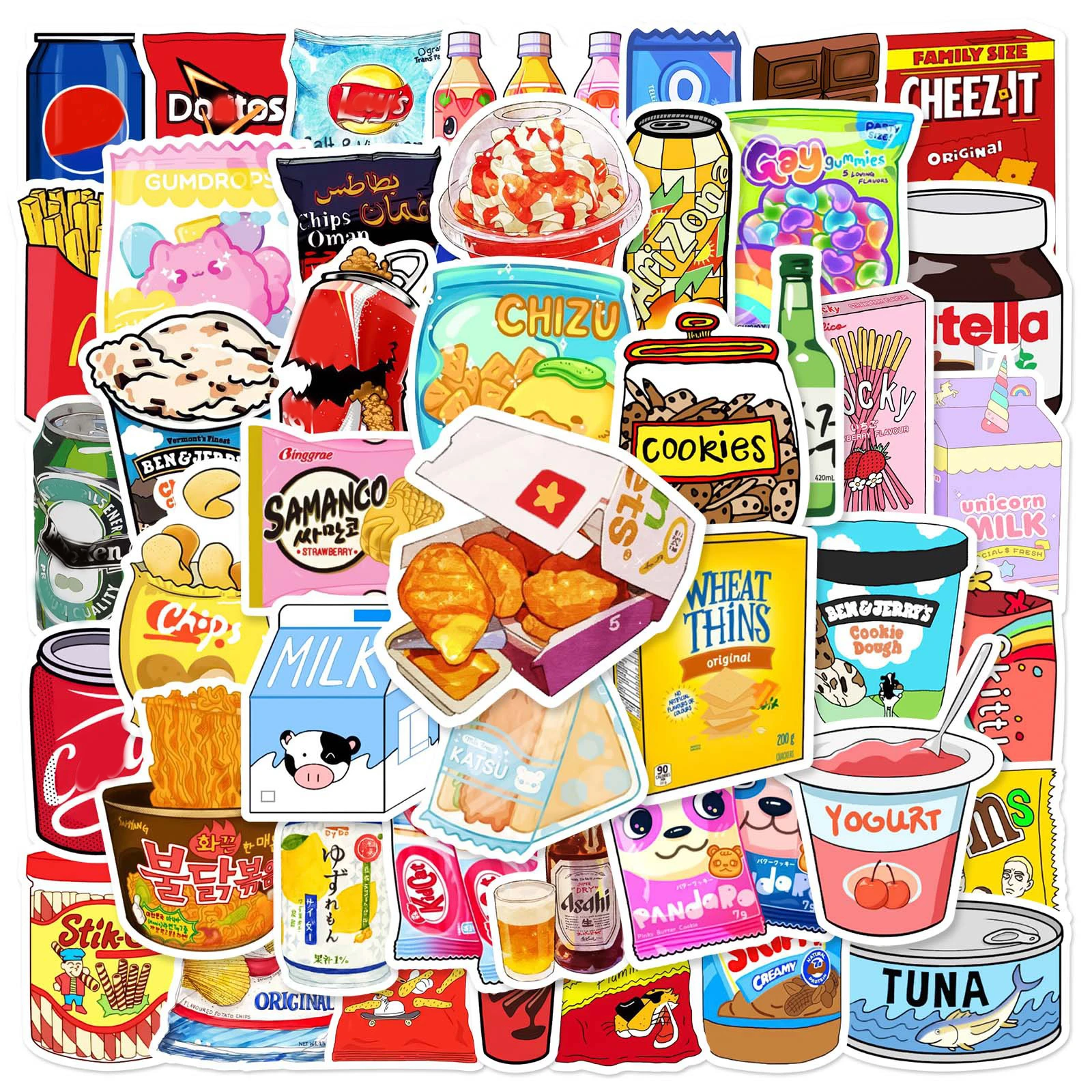 10/30/50Pcs Brand Food Packaging Stickers Drink Milk for Scrapbook Laptop Phone Car Diary Bike Waterproof Graffiti Sticker Gift