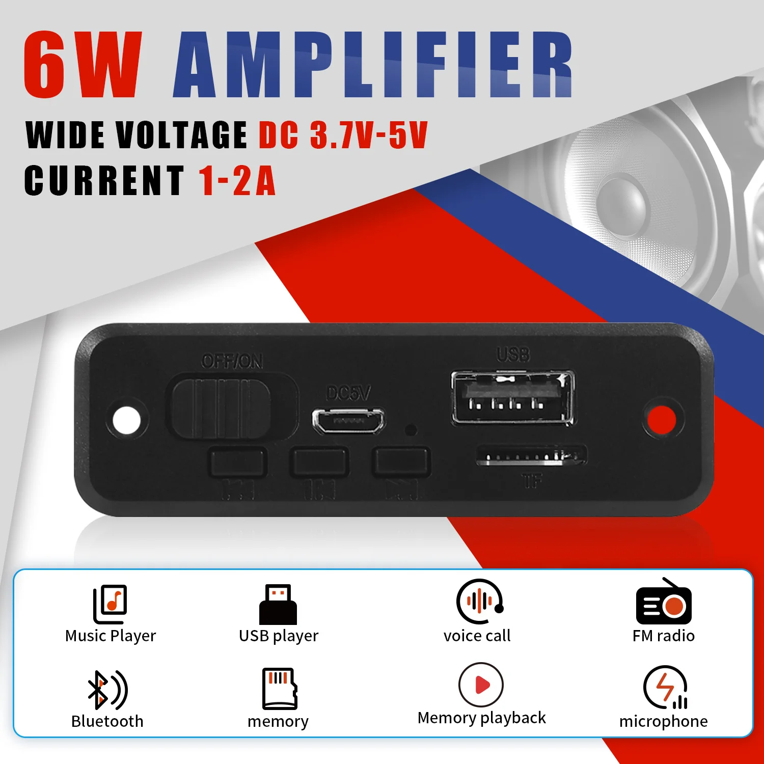 

5V 6W Amplifier MP3 Decoder Board 3.5mm Microphone Bluetooth Handsfree Car MP3 Player TF AUX USB Record FM Radio for Phone