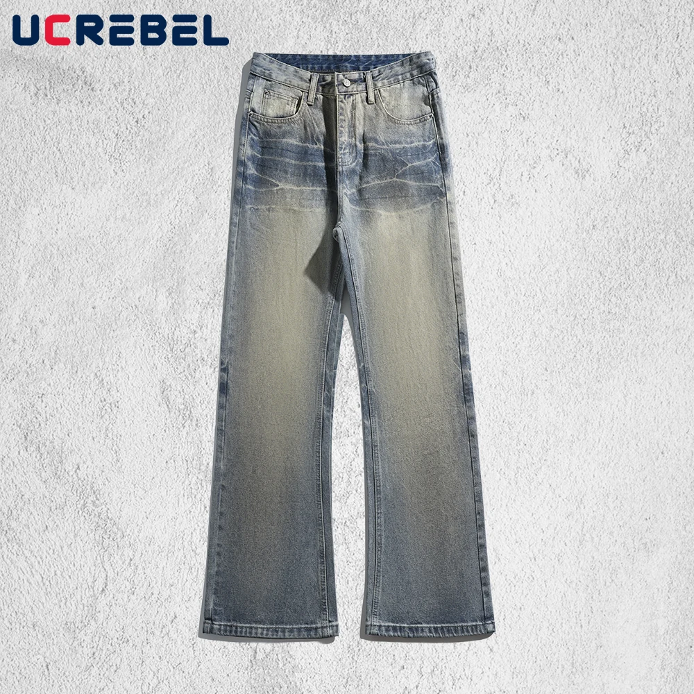 بنطال جينز رجالي مغسول بجيب Y2k ريترو ملابس الشارع فضفاض واسع الساق من قماش الدنيم للرجال #1