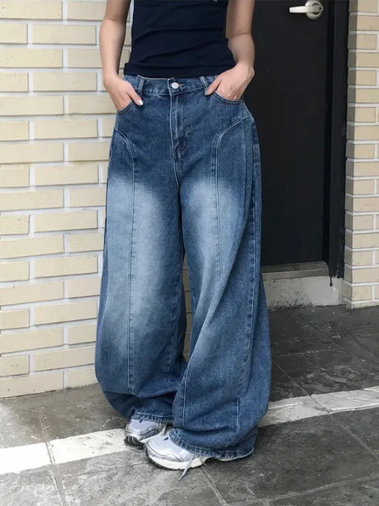 Celana Jeans Denim Putih High Waist Wide Leg Model Knife Wanita, Gaya Keren dan Trendi Amerika, Longgar, Kasual, Panjang hingga Lantai