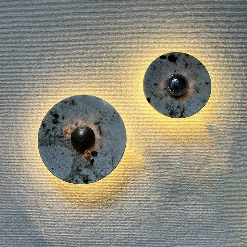 

French Wabi-Sabi 100% Natural Marble Wall Lamp, Luxury Custom Stone Light for Villa Showroom