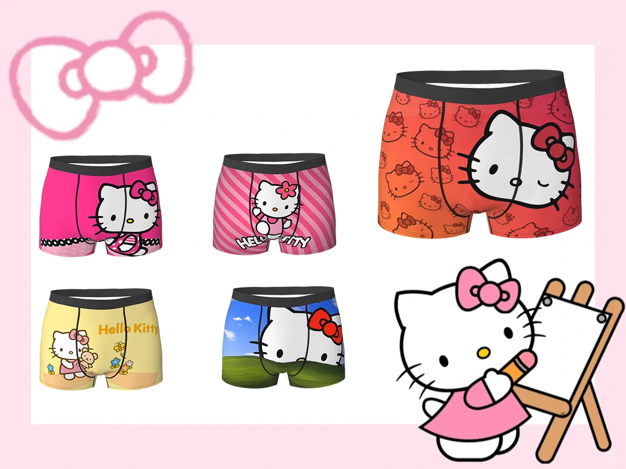 

HELLO KITTY Boxer Shorts Pouch Underwear Trenky Design Shorts Briefs Comfortable Men Panties Big Size 2XL