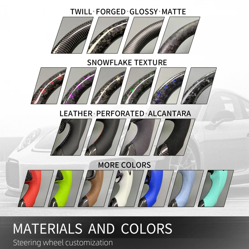 عجلة قيادة جلدية من ألياف الكربون مزورة مخصصة الجيل العاشر 2018-2022 مع شريط سباق علوي أنيق