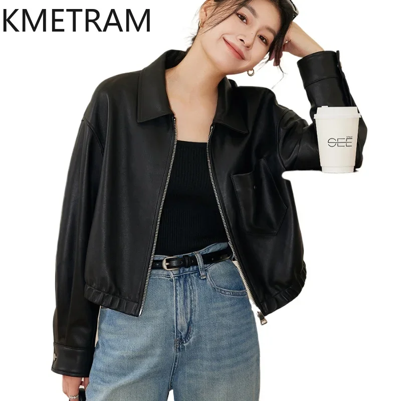 Genuine Leather Jacket Women Real Sheepskin Loose Cropped Jackets 2024 New in Outerwears Autumn Winter Womans Clothing дубленка