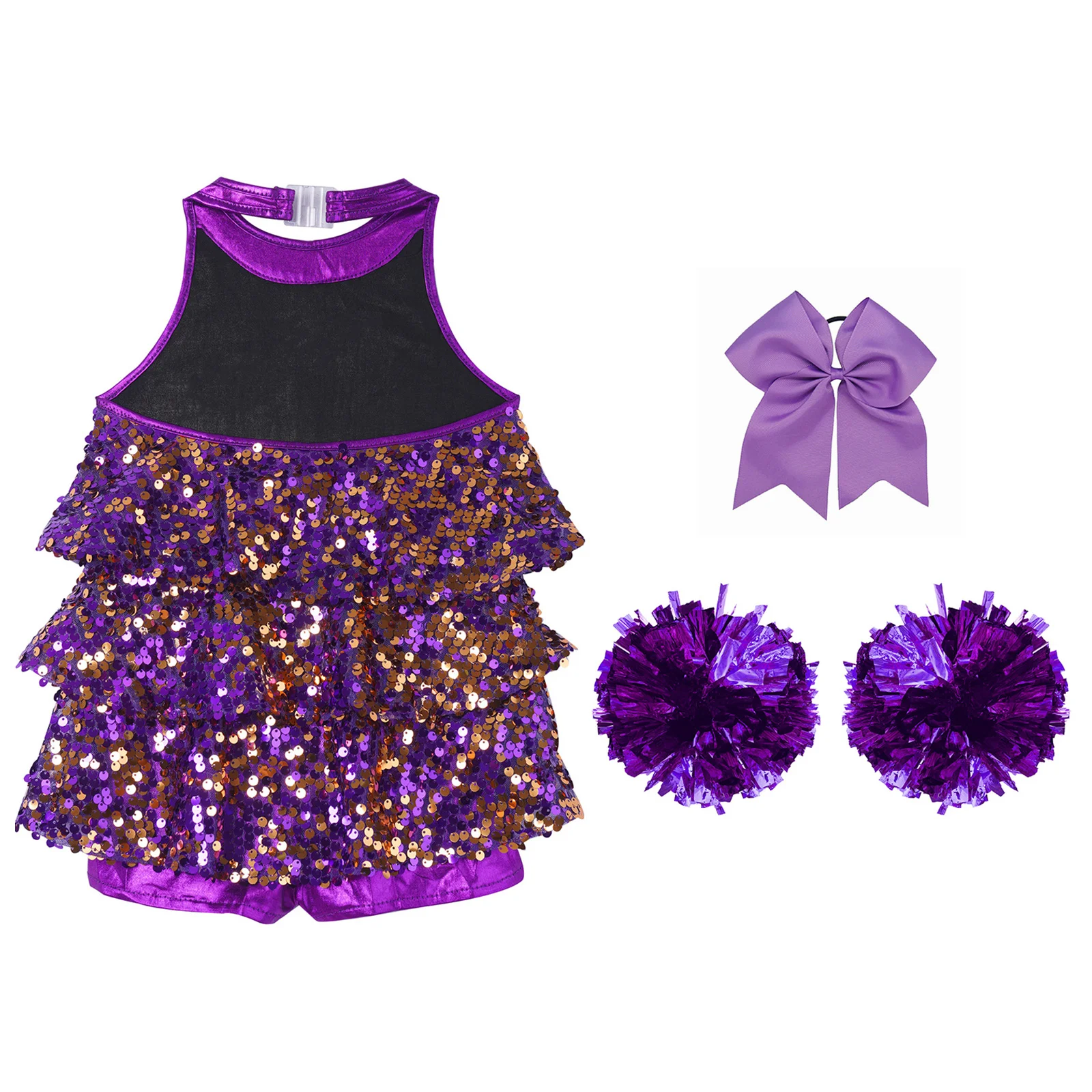 Ragazze 2 pezzi cheerleader vestito da ballo paillettes lucide set di abbigliamento da ballo halter balletto danza unitard vestito per danza latina jazz moderna