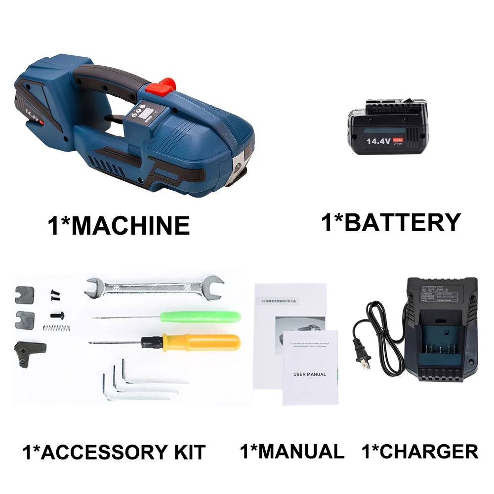 V2 Electric Strapping Machine for 1/2-5/8in PP PET Straps 4000mah Battery Powered Automatic Banding Tool