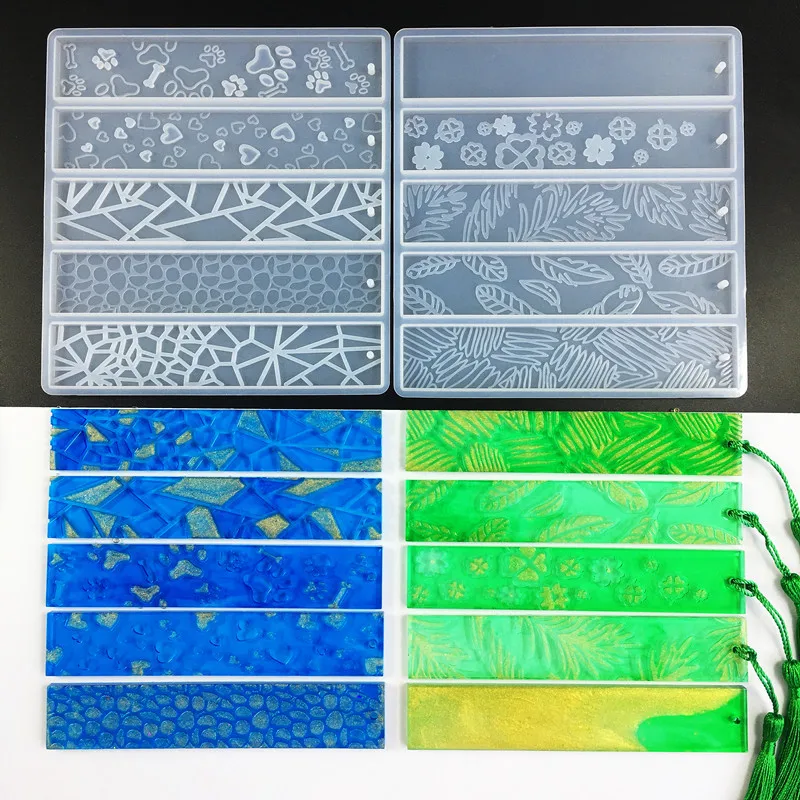 

DIY Crystal Bookmark Epoxy Resin Mold Leaves Cat's Claw Love Flower Rectangular Full Page Silicone Molds