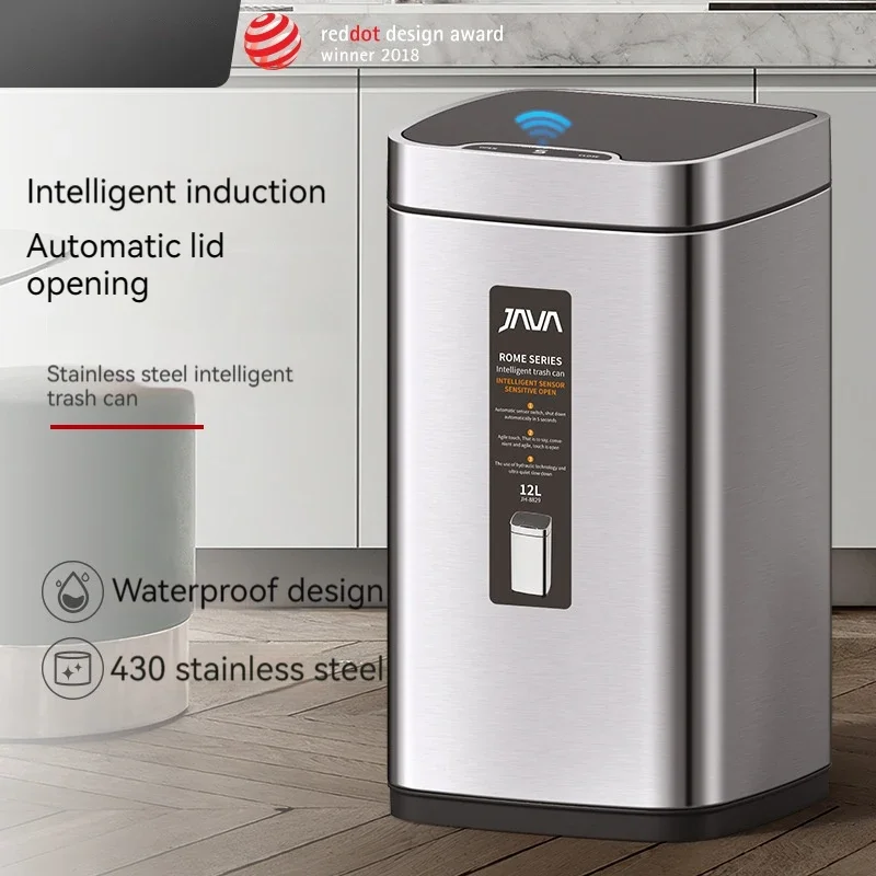 

High End Light Luxury Intelligent Sensing Garbage Bin Stainless Steel With Lid Kitchen Bedroom Living Room Household Use