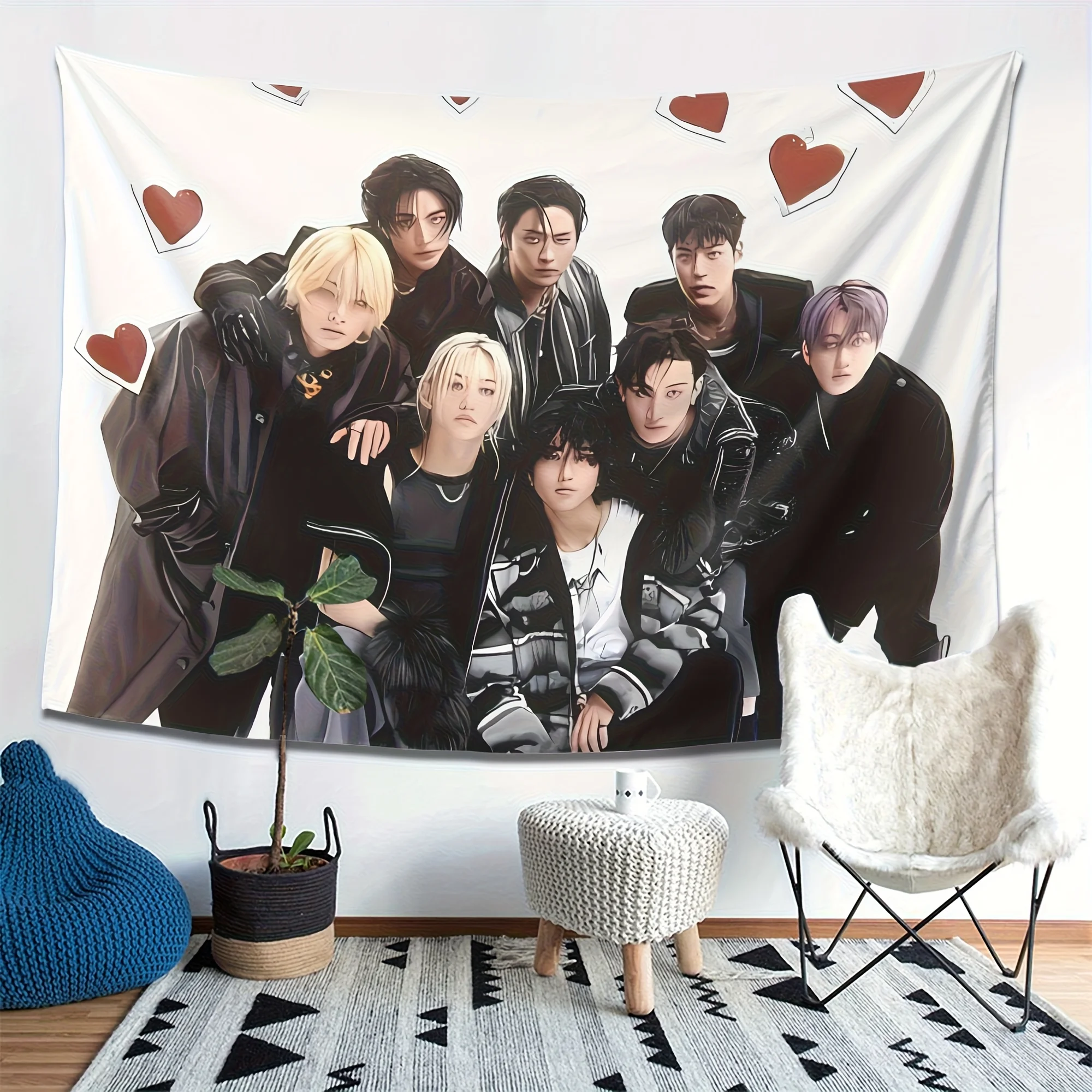 VIKAMA Boyband-Illustrations-Wandteppich im Sweet-Cool-Idol-Stil, Wandbehang, Schlafzimmerdekoration für Star-Struck Girls' Dormitory