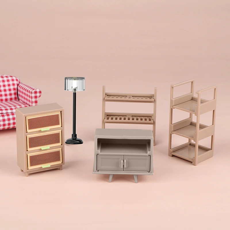 

1/12 Dollhouse Shoe Cabinet Bookshelf Floor Lamp Wall Clock Dollhouse Living Room Furniture Decoration Dolls House Accessories