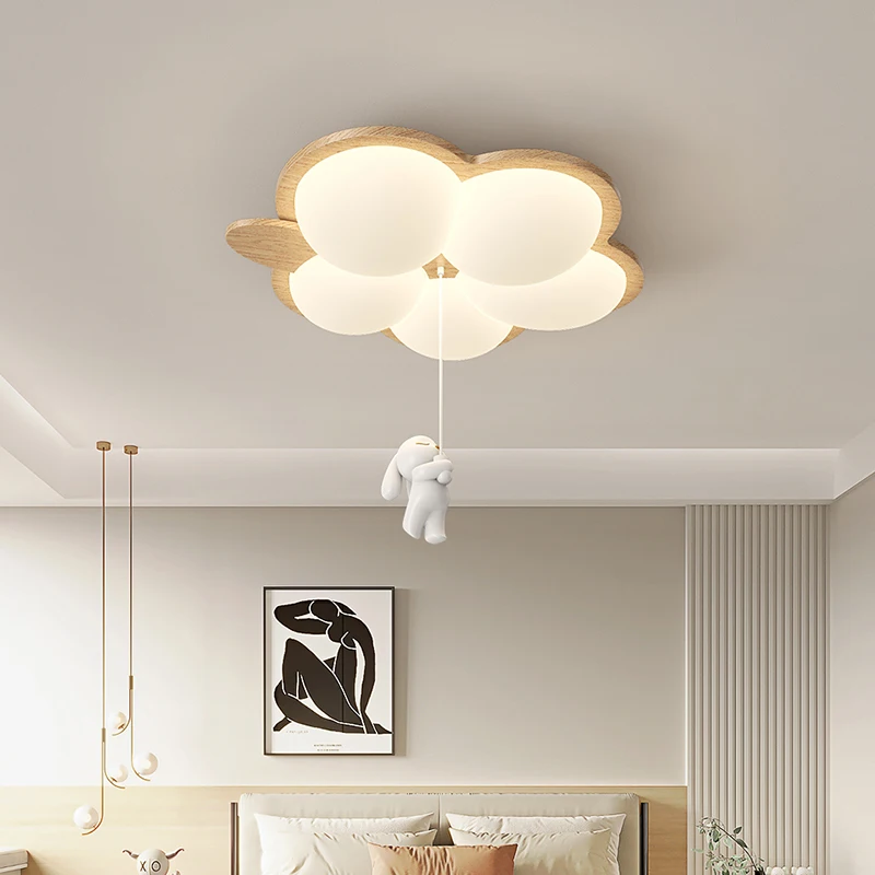 Cream Style Bedroom Children's Room Chandelier Retro Wabi-sabi Style Creative Cartoon Rabbit Warm Eye Protection Ceiling Lights