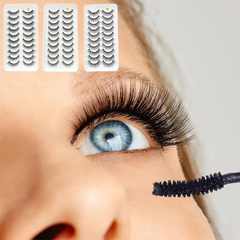 10 Pairs False Eyelashes Black Fluffy False Eyelashes Wispy Half Lashes Strip Beauty Makeup Volume Eyelash Extension Tools