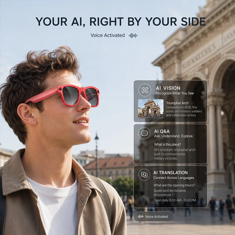 AI Smart Camera Sunglasses Men 2026 Video Recording Translator Touch Control Sun Glasses Photochromic Eyewear With Charging Case