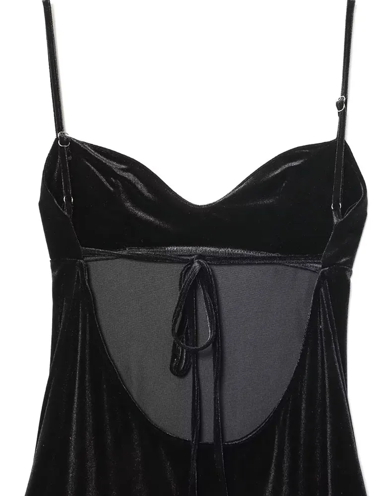 فستان حفلات نسائي أنيق من NLZGMSJ موضة ربيع 2026 مُزين بالدانتيل بدون أكمام بدون ظهر ورقبة مستقيمة فستان طويل ميدي مخملي نحيف