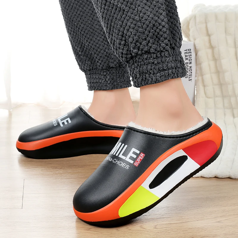 Fashion Winter Men\'s Warm Slippers Cotton Slippers Outdoor Indoor Warm Shoes Men Couple Comfortable Home Bedroom Plush Slippers