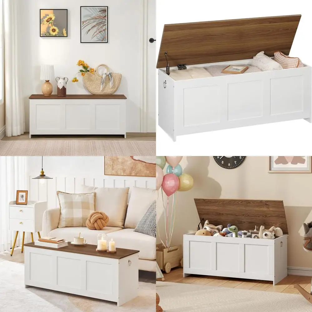 

Деревянный сундук в стиле ретро с подъемной столешницей, многофункциональный органайзер для прихожей для гостиной, белый и орех