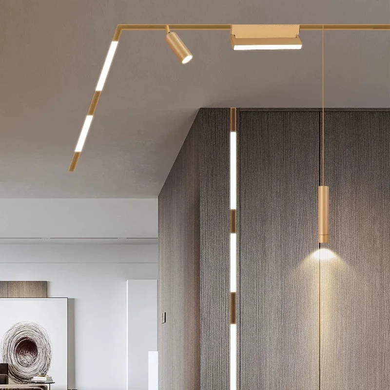 Gold LED Magnetic Track Light System Recessed Surface Mounted Ceiling Magnet Rail No Main Lighting For Living Room Corridor