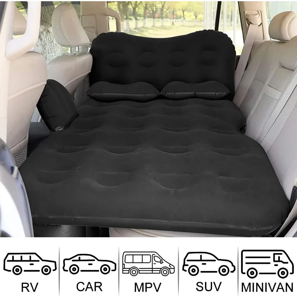 Inflatable Car Air Mattress Travel Bed - Thickened Camping Bed Sleeping Pad with Car Air Pump 2 Pillows