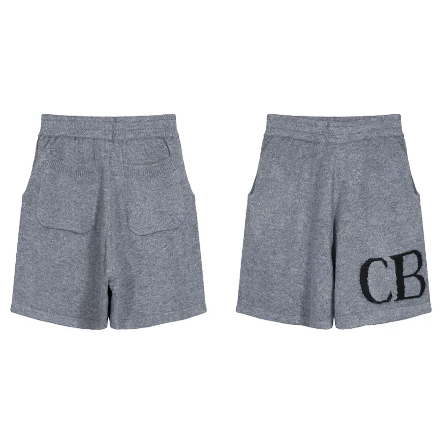 High Street Tide CB letters minimalist logo 2025 jacquard wool drawstring shorts men loose casual knitted pants tide