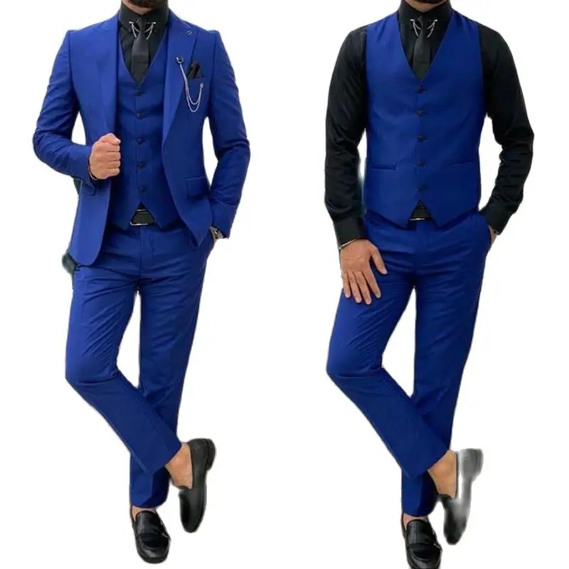 Moda azul real do noivo casamento smoking terno masculino ternos 3 peças padrinhos ternos de negócios formais jaqueta + calça colete traje homme