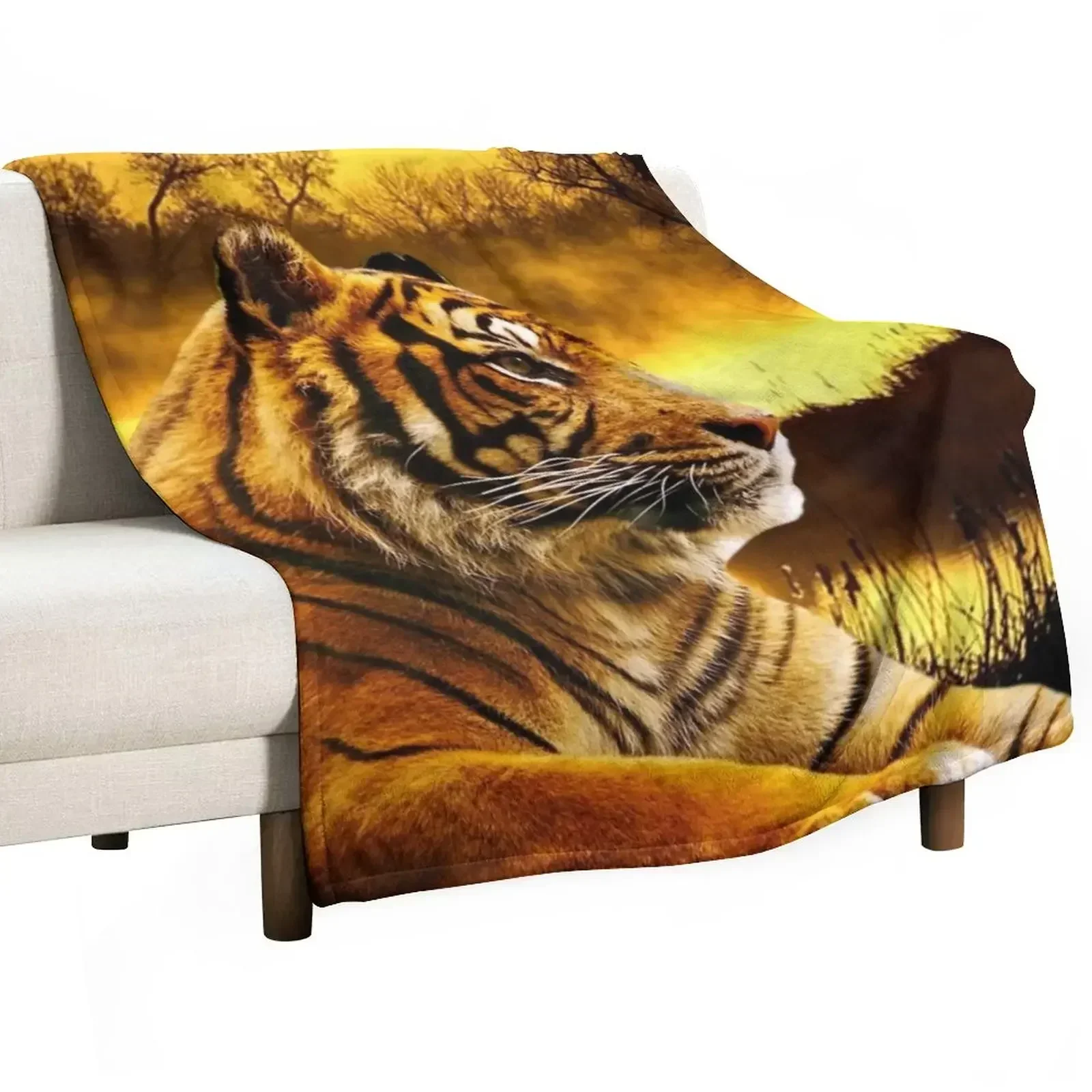 

Tiger and Sunset Throw Blanket Moving Hair Luxury heavy to sleep Blankets