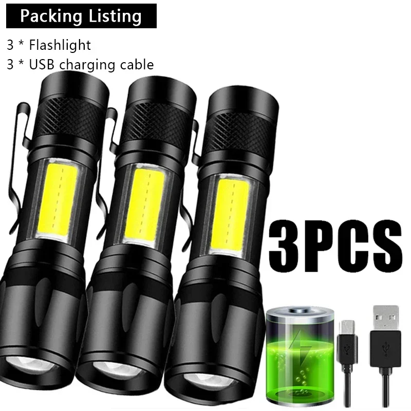 1/3/5/7 PCS Mini LED Flashlight COB+XPE Portable Torch Camping Lantern Zoomable Focus Light Tactical Flashlight with Pen Clip