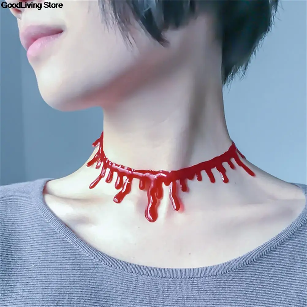 1X 32cm Horror Blood Drip Necklace Fake Blood Vampire Fancy Choker Costume Red Necklaces Party Halloween Decoration Accessories