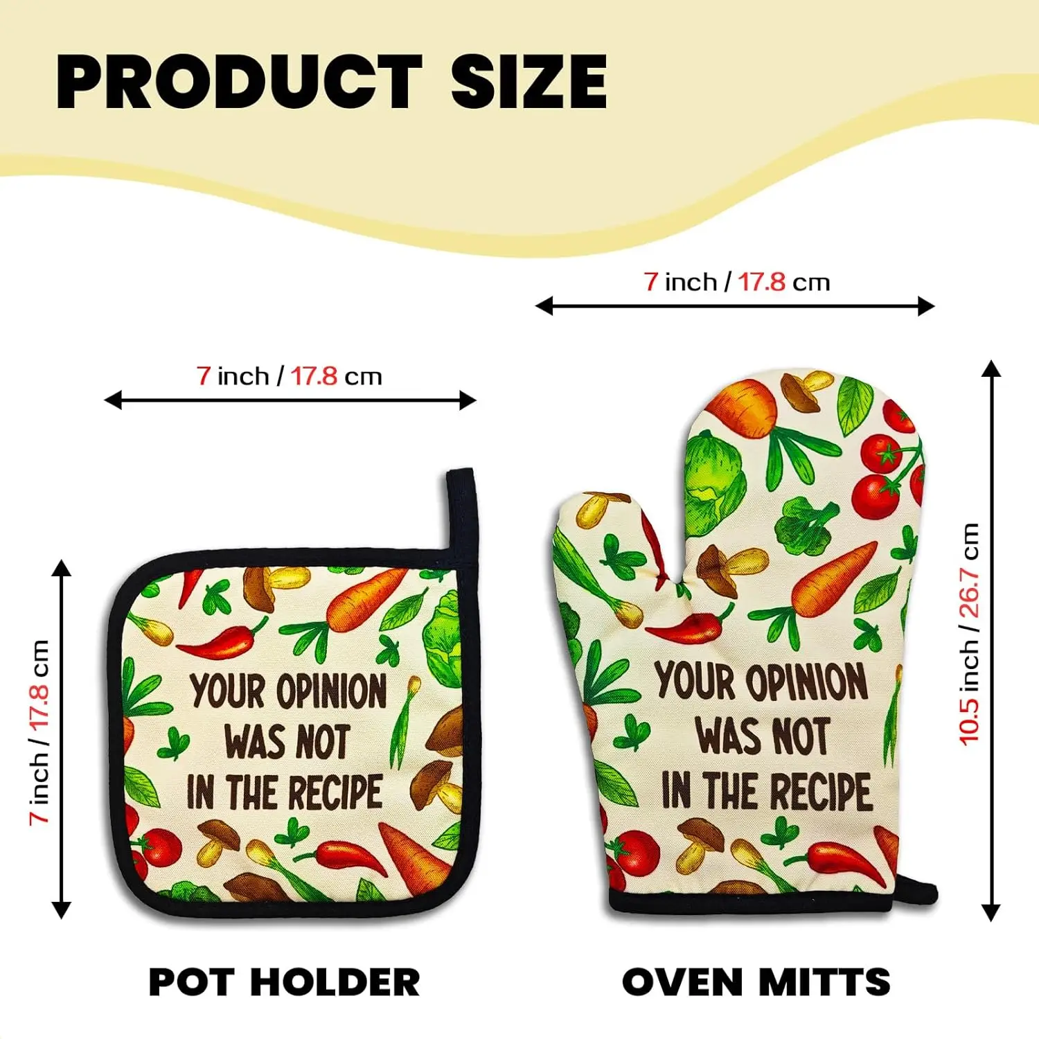 Funny Oven Mitts and Pot Holders（Set of 2） Your Opinion was Not in The Recipe Heat Resistant Mitt with Hanging Loop Cook