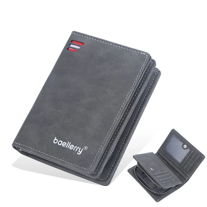 Baellerry Men PU Leather short Wallet With Zipper Coin Pocket Vintage Big Capacity Male Short Money Purse Card Holder