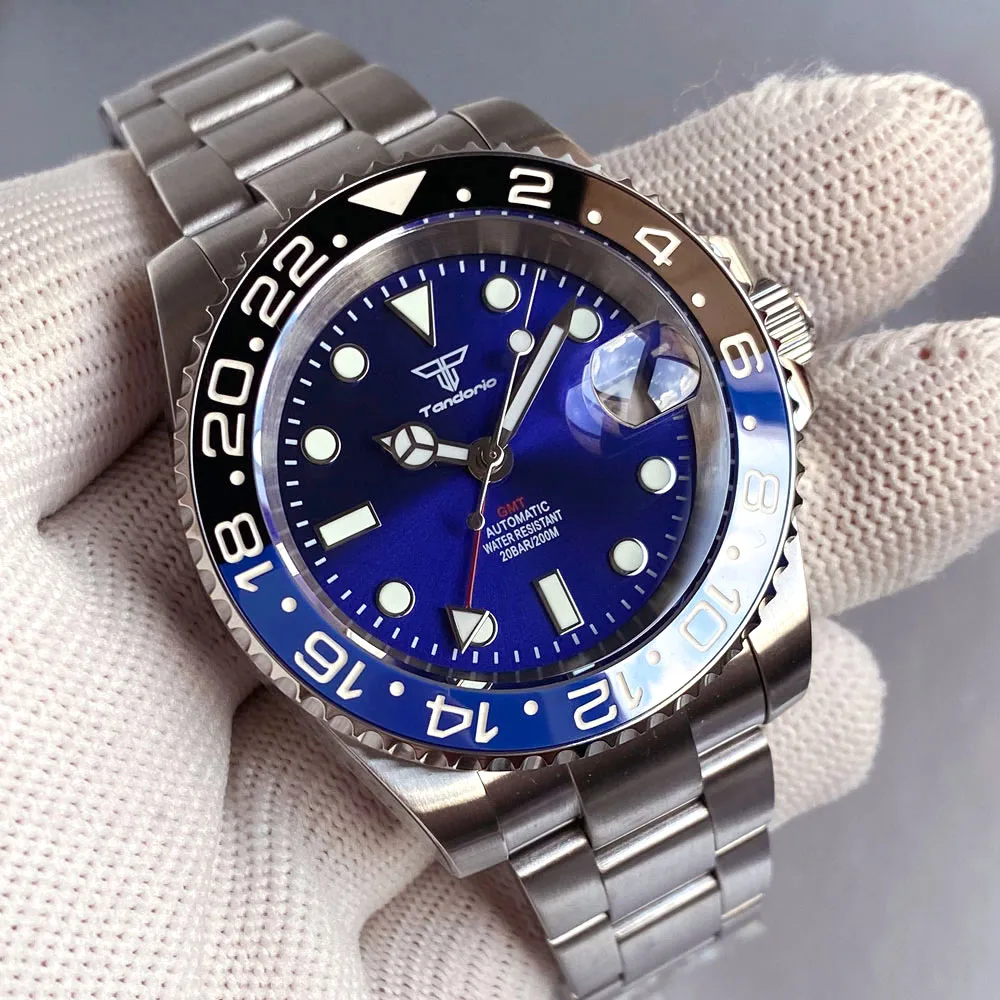 カスタムロゴ 40mm ブラック ブルー ペプシ ビジネス ダイバー NH34 GMT ウォッチ 100m防水 サファイアクリスタル NH34A 自動巻き腕時計 メンズ