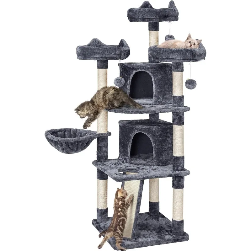 68.5in Multi-Level Large Cat Condo with Sisal-Covered Platforms Scratching Board & Scratching Posts, Cozy Perches