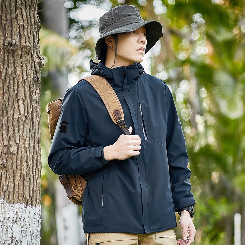 Men's Outdoor Jacket Waterproof Windproof Cycling Fishing Travel Camping Hiking Rainwear Solid Color Windbreaker Hooded